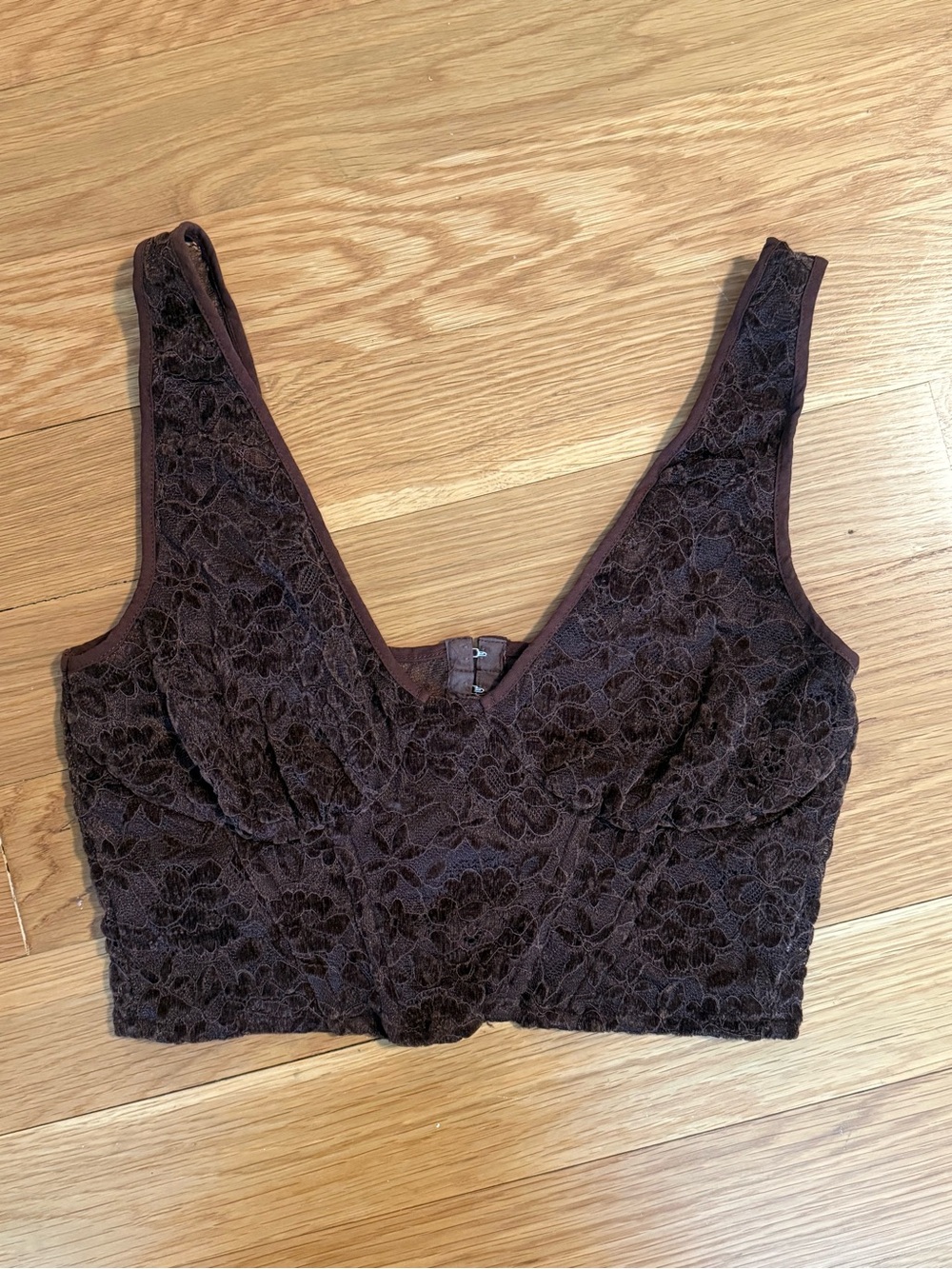 Lace V-Neck Crop Top in Dark Brown